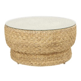 Yuscaran Round Natural Rattan and Glass Top Coffee..