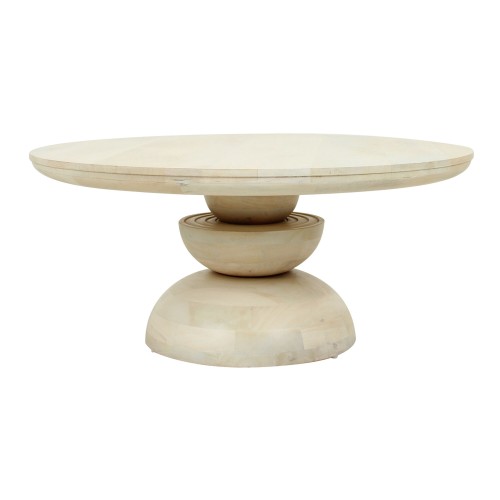 Ankeny Round Whitewash Wood Abstract Pedestal Coffee Table
