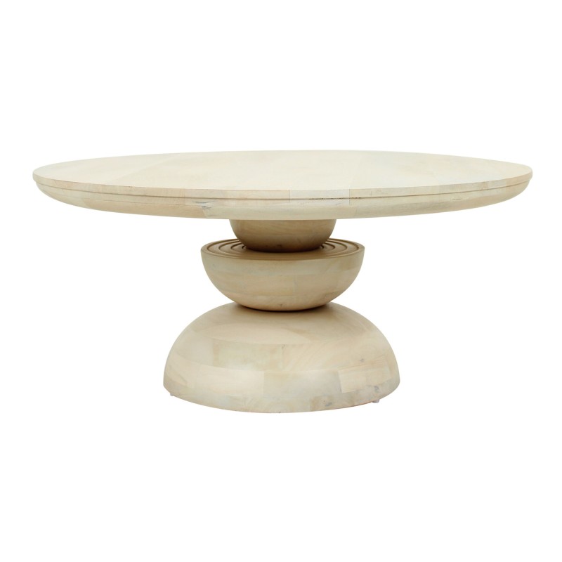 Ankeny Round Whitewash Wood Abstract Pedestal Coffee Table
