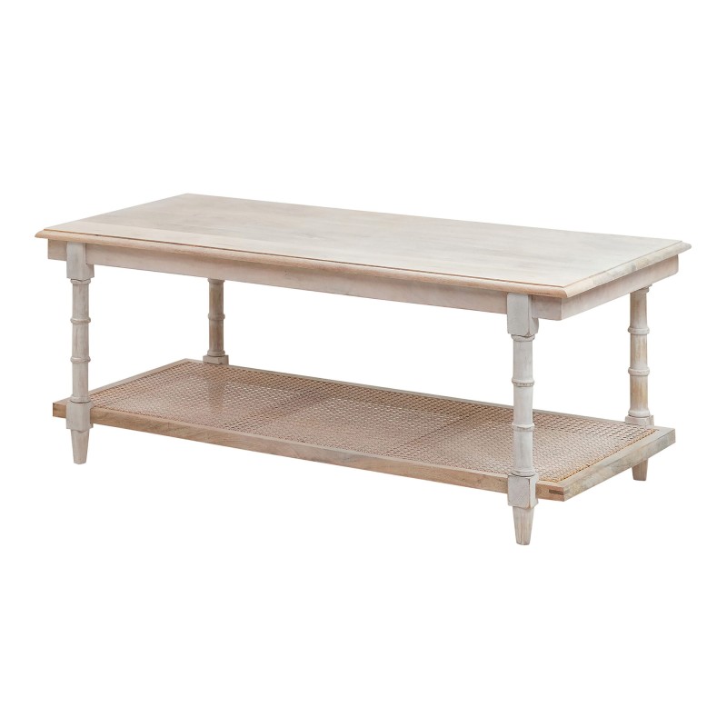 Constantine Wood and Rattan Coffee Table with Shelf