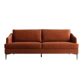 Daxton Rust Velvet Slope Arm Mid Century Sofa